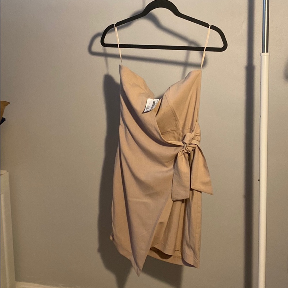 Strapless mini wrap dress